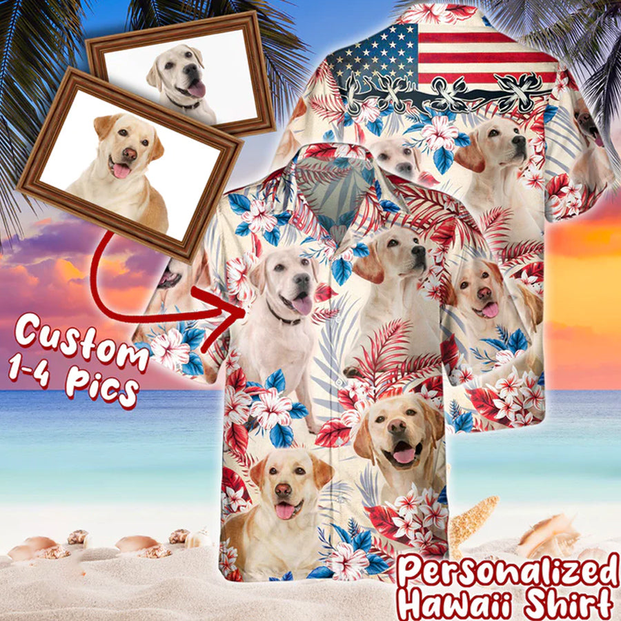 Personalized Photos For Dog Lovers United States Flag Flowers All Over Printed Hawaii Shirt Ha68041