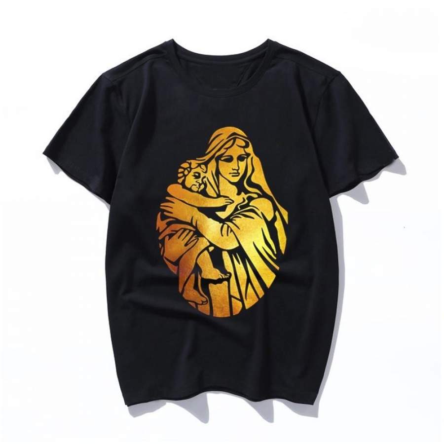 Mary Mother Of Jesus Religion Christianity Men Summer Short Sleeve Printed Vintage Slim Cotton T-Shirt Women New Casual O Neck