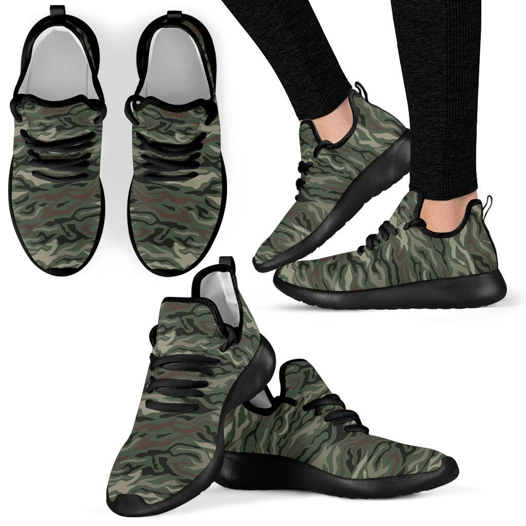 Green Camo Zebra Pattern Print Mesh Knit Shoes