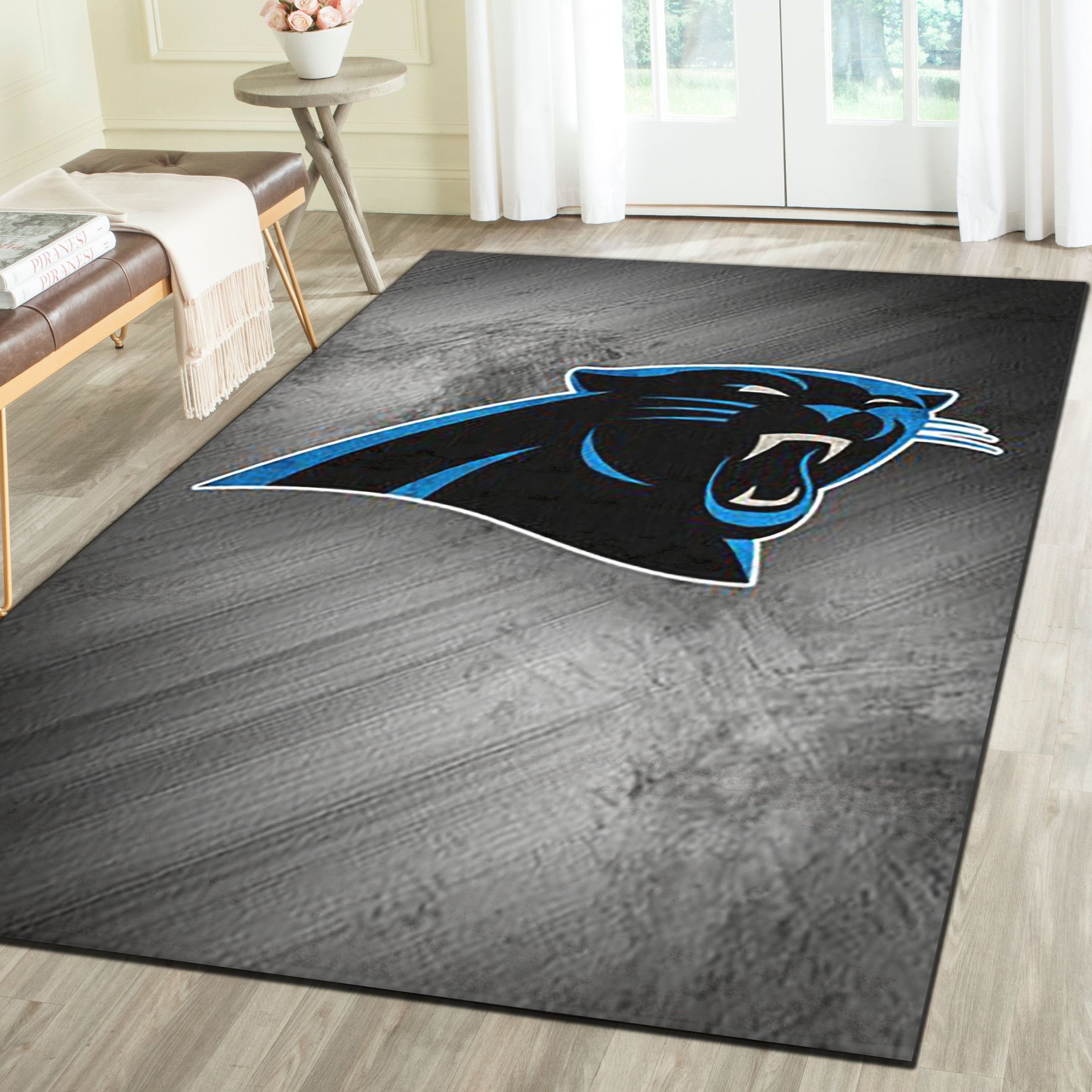 Carolina Panthers Area Rug, Football Team Living Room Bedroom Carpet, Sports Floor Mat Home Decor