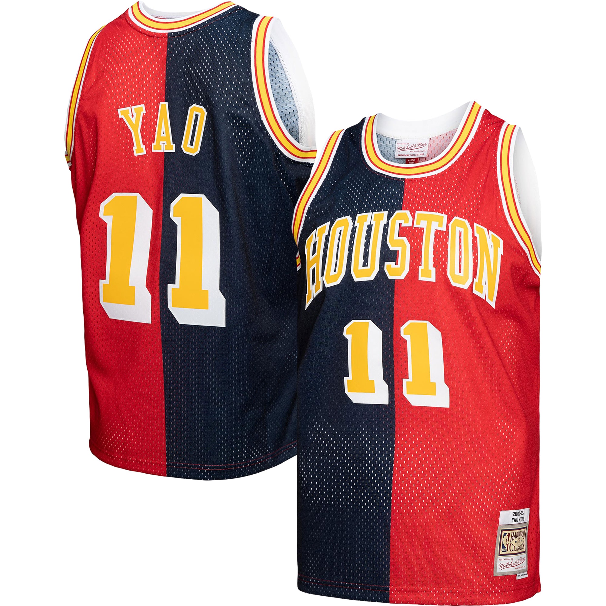 Yao Ming Houston Rockets Mitchell & Ness Hardwood Classics 2004/05 Split Swingman Jersey – Navy/Red