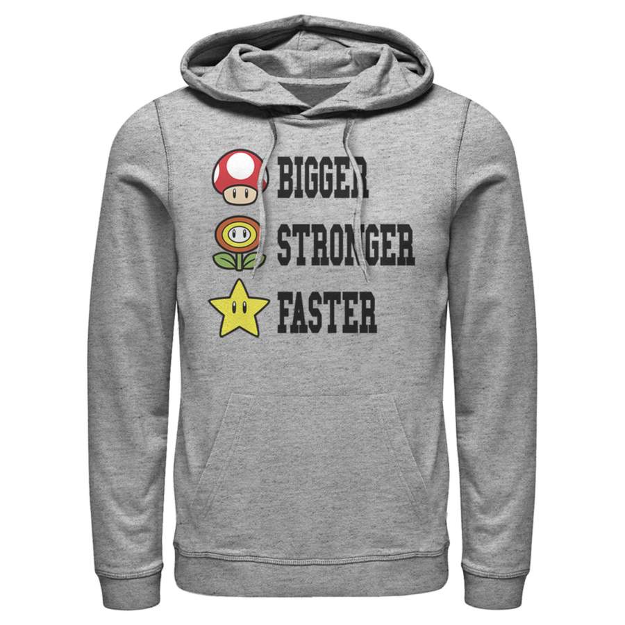 Nintendo Men’s Mario Bigger Stronger Faster  Lightweight Hoodie