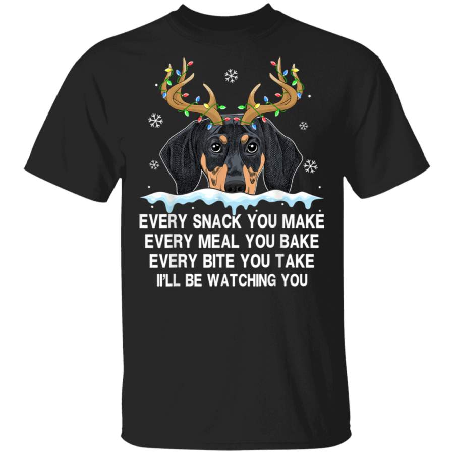 Reindeer Dachshund Every Snack You Make Light Snow TShirt