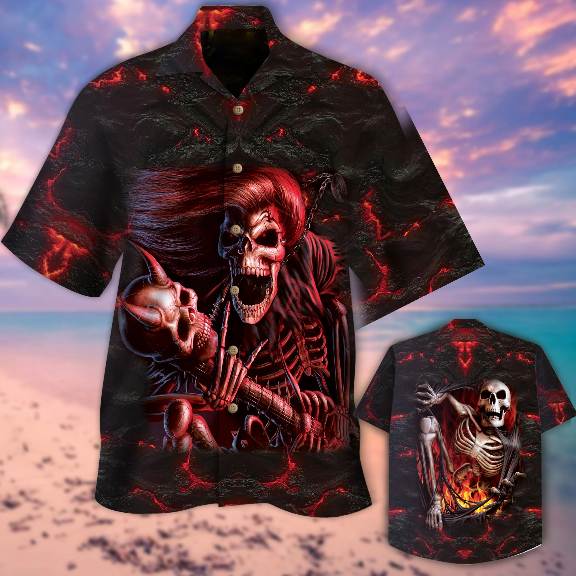 Red Skull Magma Hell Printed Hawaii Shirt Ha99335