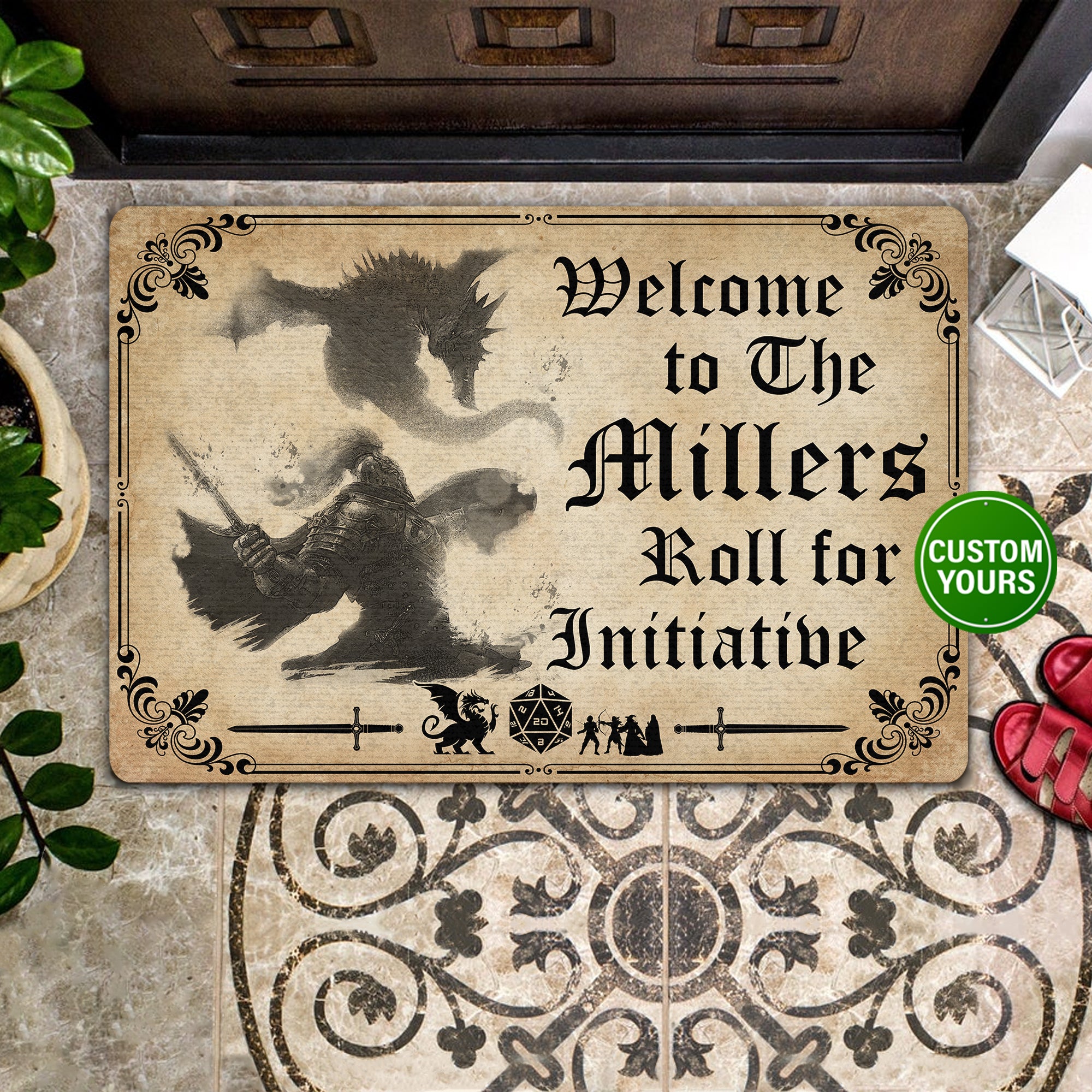 Roll For Initiative Personalized All Over Printing Doormat Version 2