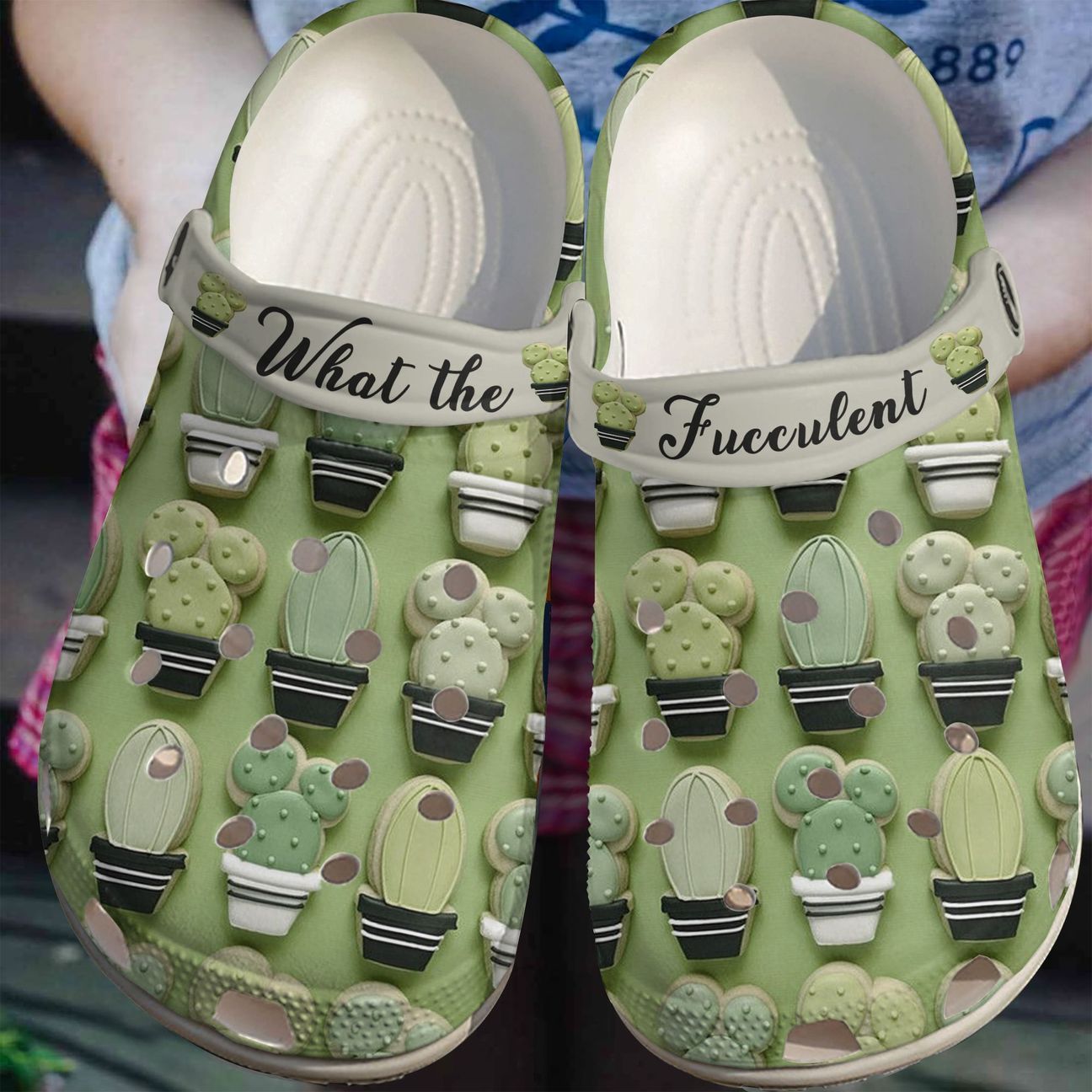 Succulent Personalize Clog, Custom Name, Text, Fashion Style For Women, Men, Kid, Print 3D Whitesole What The