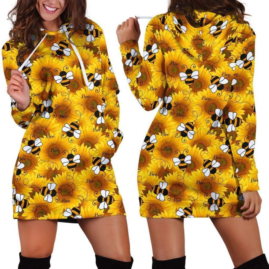 All Over Printing Bee Hoodie Dress