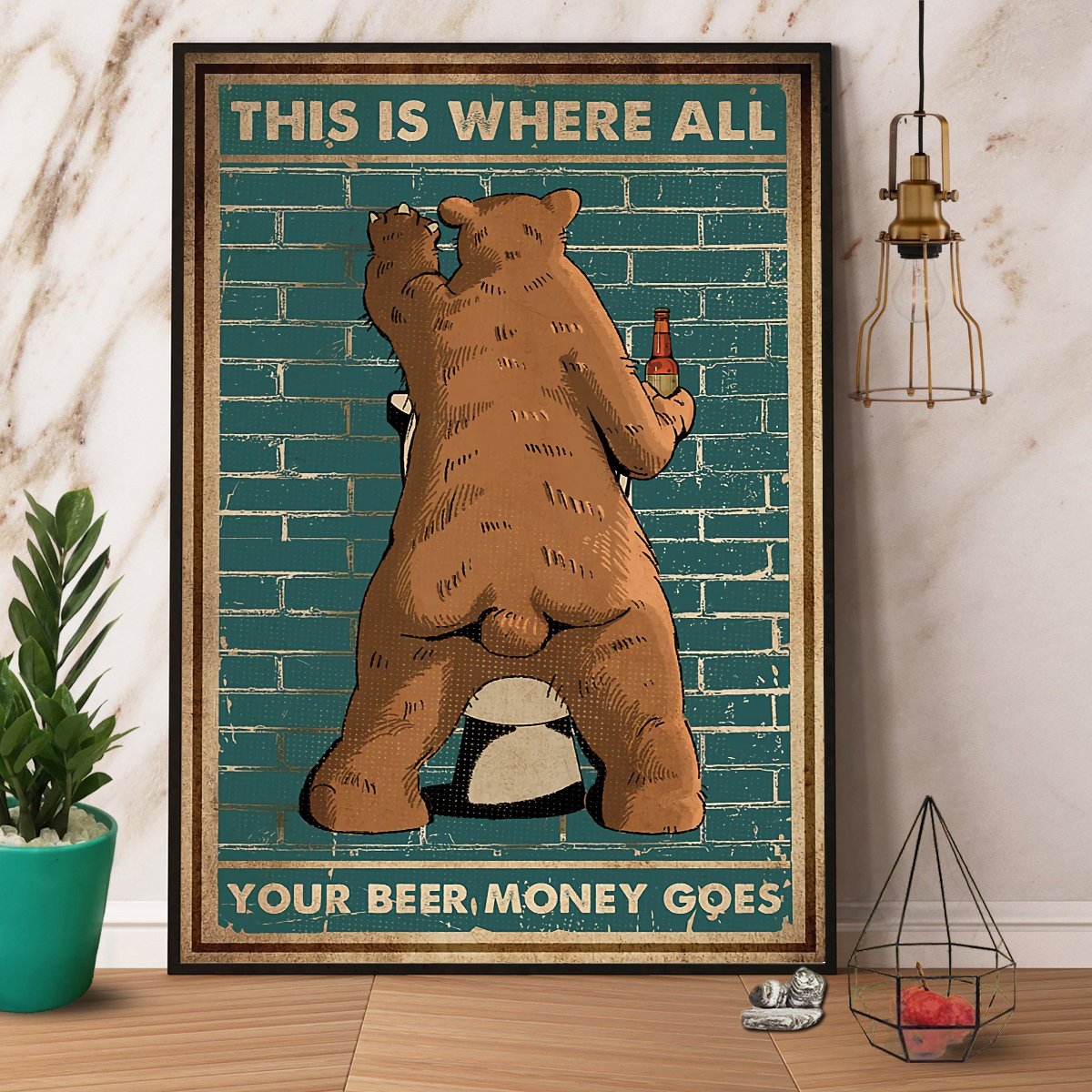 Bear Drunk This Is Where All Your Beer Money Goes Retro Vintage Poster No Frame