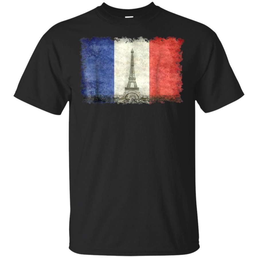 French Flag Vintage Postcard Style T-Shirt wit Eiffel tower