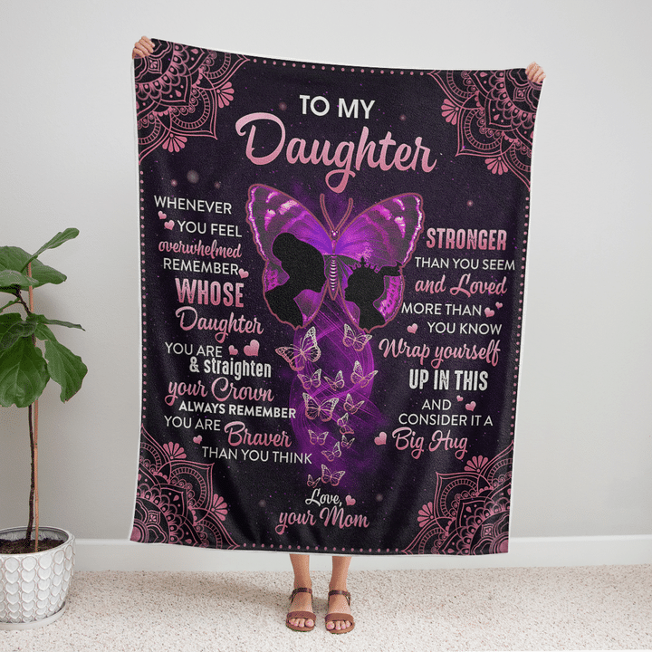 To My Daughter Whenever You Feel Overwhelmed Butterfly Mandala Blanket Gift For Daughter From Mom Birthday Gift Home Decor Bedding Couch Sofa Soft And Comfy Cozy