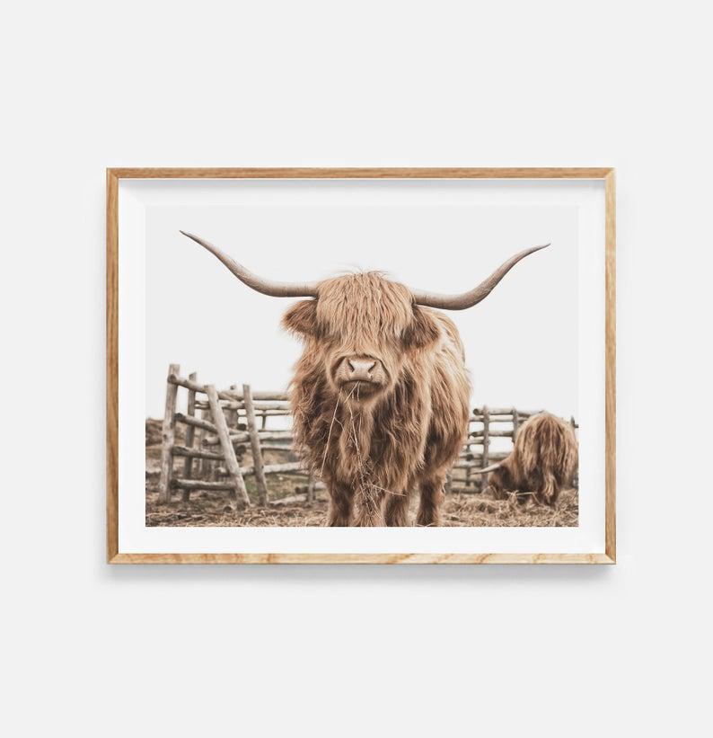 Highland Cow Print, Digital Download, Printable Highland Cow Wall Art, Horizontal Print, Farmhouse Decor, Cow Poster, Instant Download