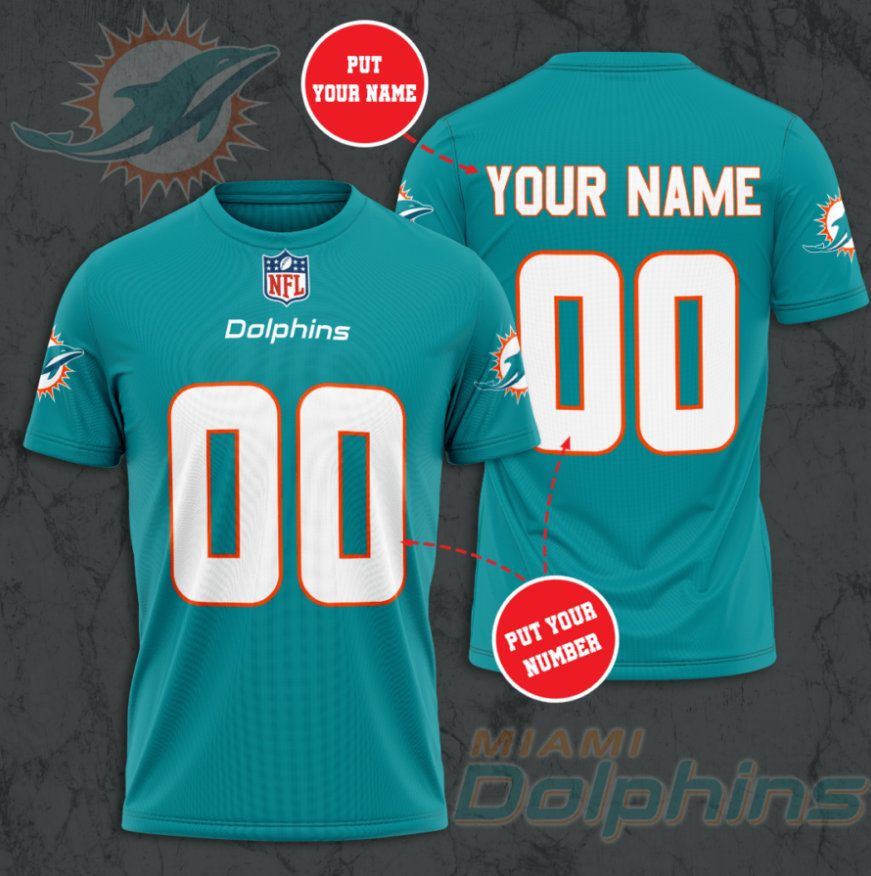 M. Dolphins Custom Shirt – Personalized Name & Number Football 3D All Over Print T – Shirt