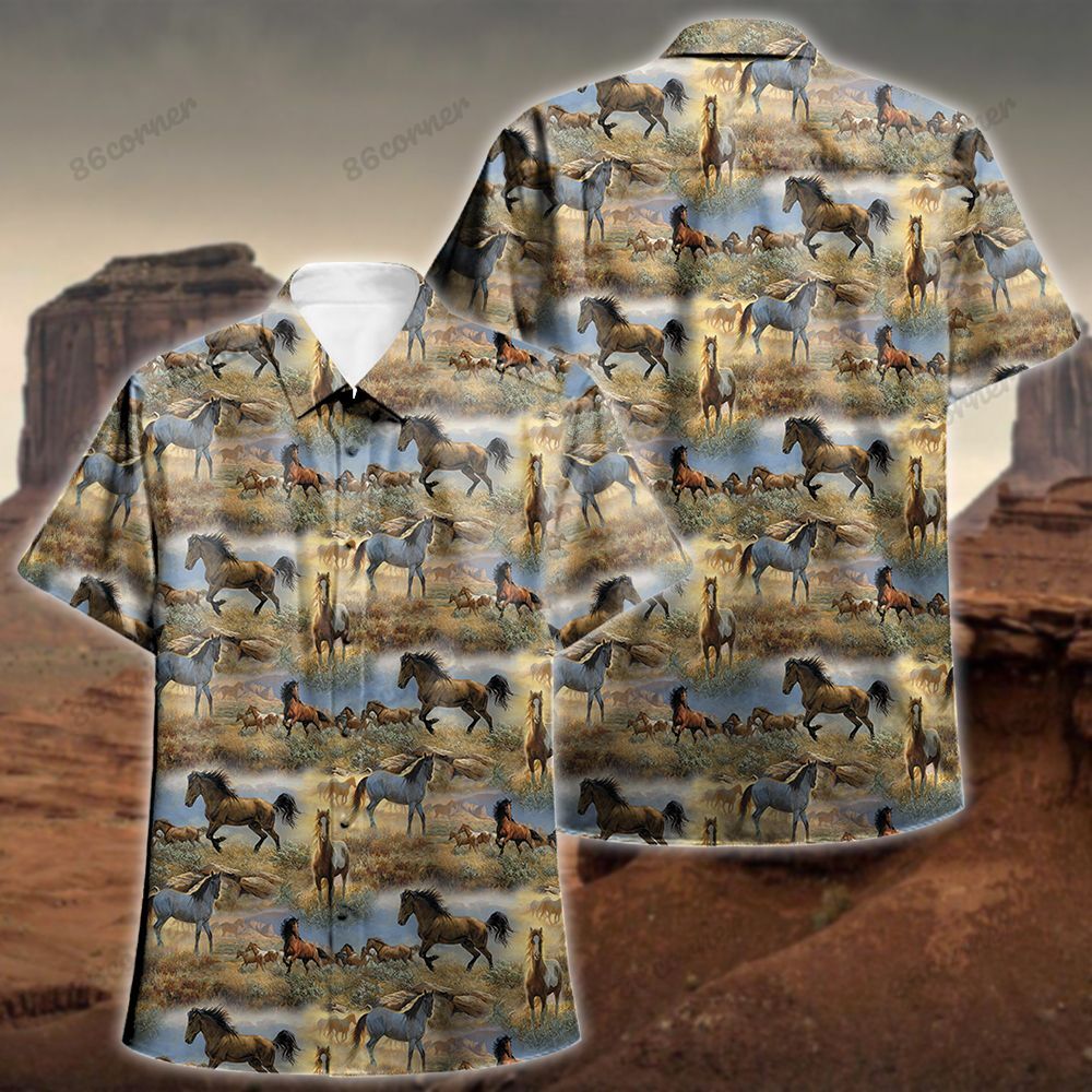 Horses Grass Field Hawaiian Shirt Ha68656