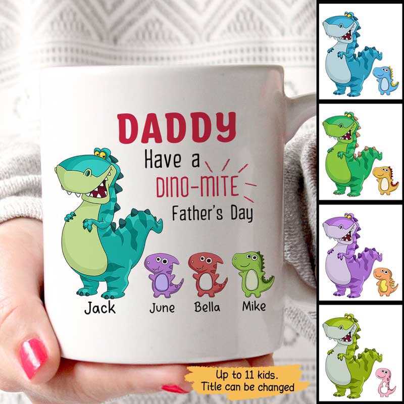 Happy Father‘S Day Dino-Mite Dinosaur Personalized Mug