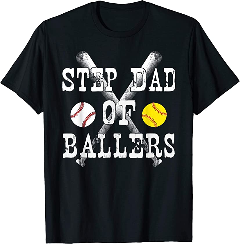 Vintage Step Dad of Ballers T Shirt Funny Baseball Softball