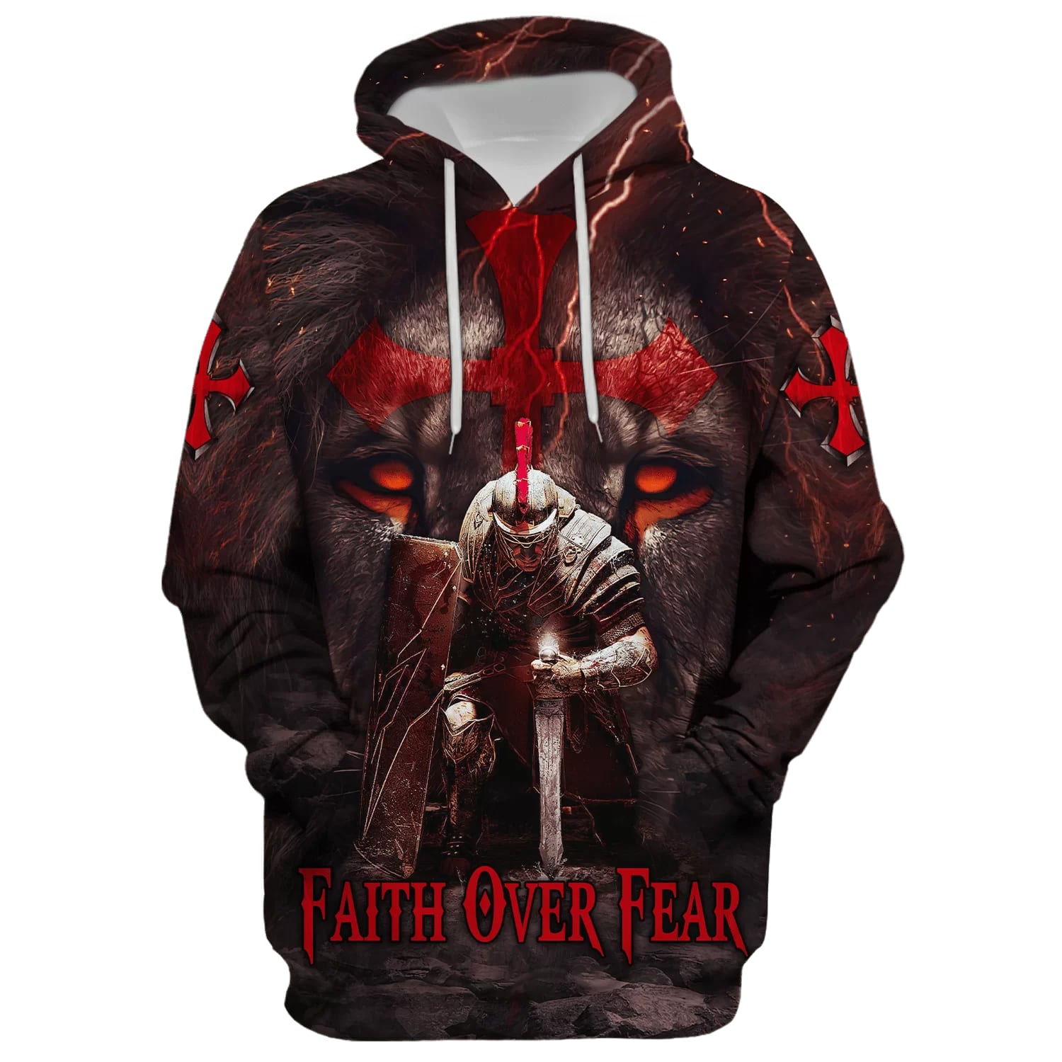 Faith Over Fear  Knight Of The Lion Hoodie  Men & Women Christian Hoodie  3D Printed Hoodie
