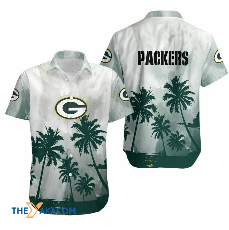 Green Bay Packers Beach Coconut Trees Print Great Gift Short Sleeve Hawaiian Shirt