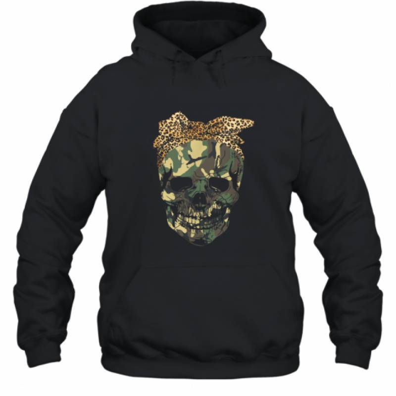 Camouflage Skull with Leopard Bandana Bow shirt Hoodie