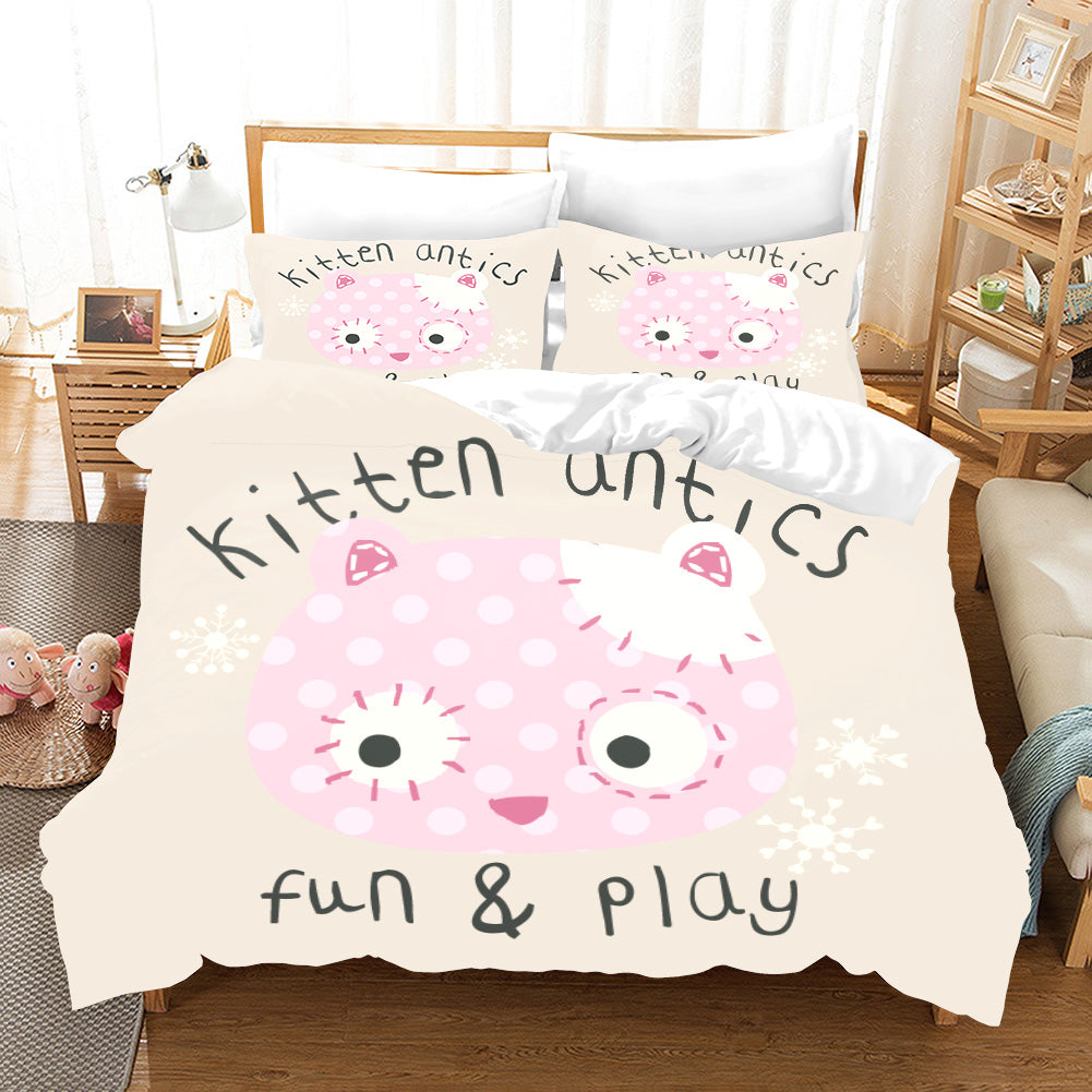 3D Pink Kitten Cat Quilt Cover Set Bedding Set Pillowcases 58