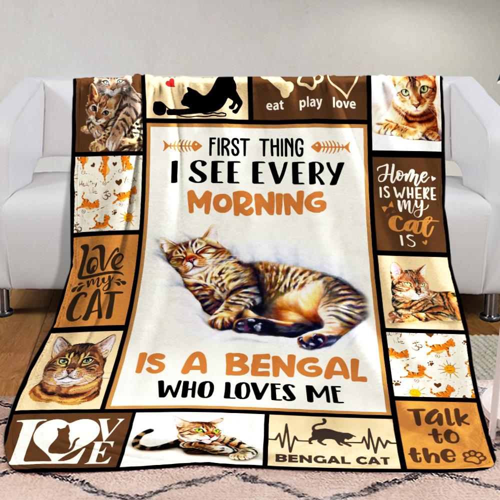 Bengal Cat Fleece Blanket, Sherpa Blanket, Gift For Parent, Family Member, Friends Gift, Christmas Gift, Home Decor, Home Living