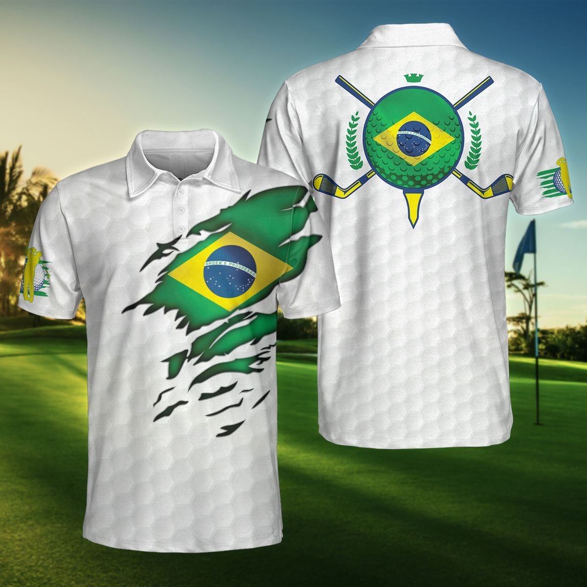 Brazil Flag Golfer Polo Shirt For Men And Women