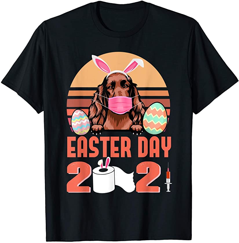 Irish Setter Dog Face Mask Rabbit Bunny Egg Easter Day 2021 T-Shirt