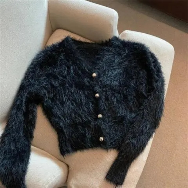 Cardigan Crop Top Elastic Knit Mink Fleece Sweater Women Y2k Top Spring Autumn Loose Cardigans Street Sexy Fluff Slim Cardigan alx