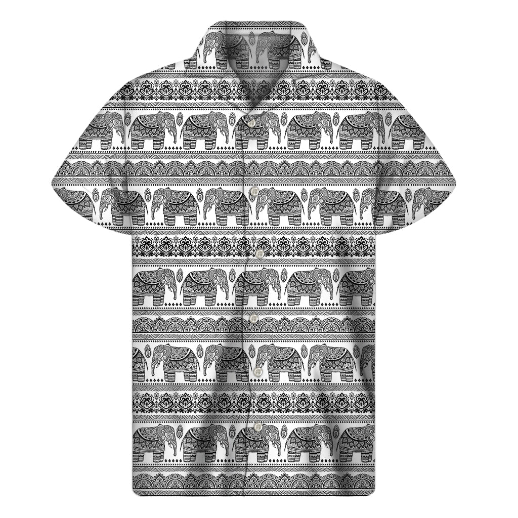 Indian Bohemian Elephant Pattern Print Men’S Short Sleeve Shirt