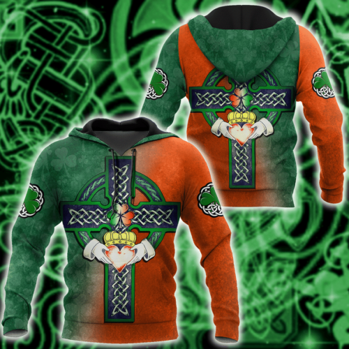 Irish St.Patrick Irish Celtic Cross Hold Heart 3D Hoodie Patrick’S Day Gift Hn