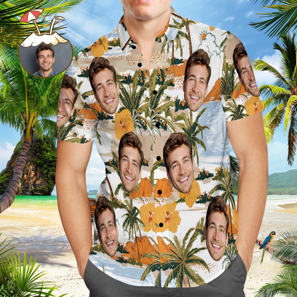 Custom Photo Aloha Vintage Hawaiian Shirts Funky Funny Tropical Hawaiian Casual Novelty Button-Down Shirts Gift For Him