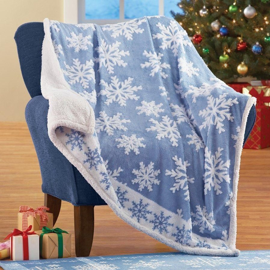 Blue Snowflake Fleece Blanket, Sherpa Blanket, Gift For Aunt Gift For Parent, Family Member, Friends Gift, Christmas Gift, Home Decor, Home Living