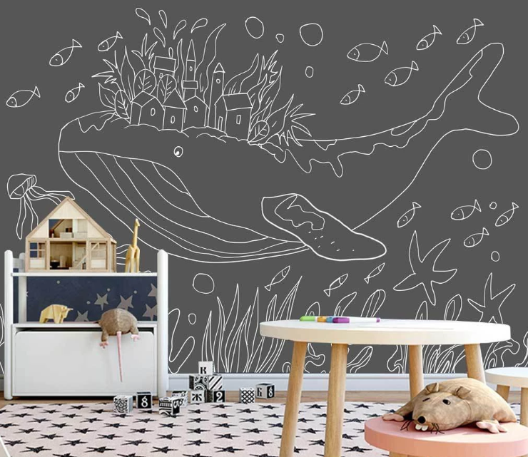 3D Whale House Fish Jellyfish Starfish Seaweed Cartoon Child Wall Mural Wallpaper Sf227