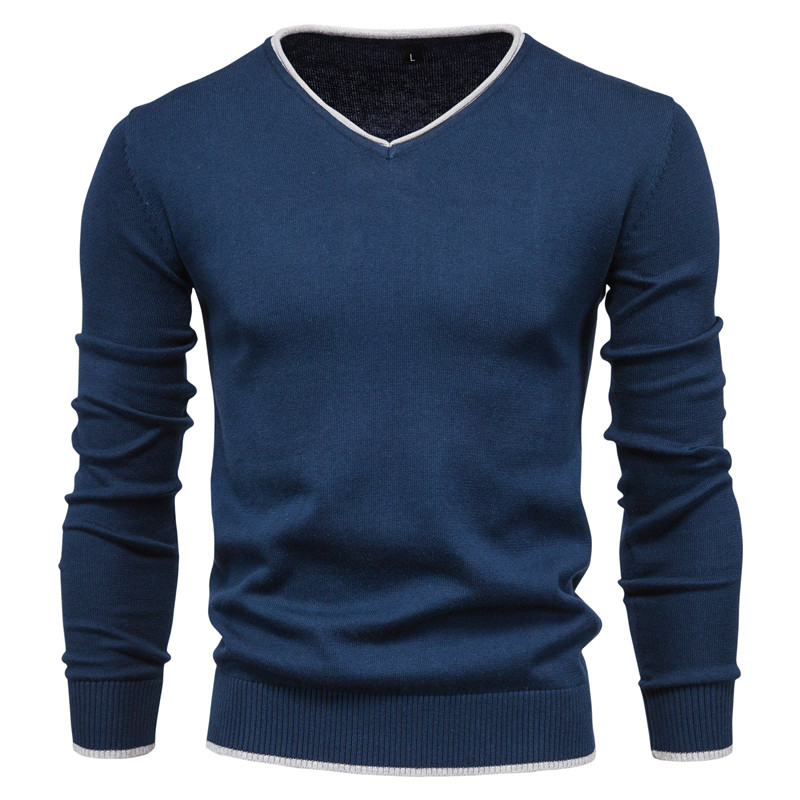 2022 New 100% Cotton Pullover V-Neck Men&#39S Sweater Solid Color Long Sleeve Autumn Slim Sweaters Men Casual Pull Men Clothing alx