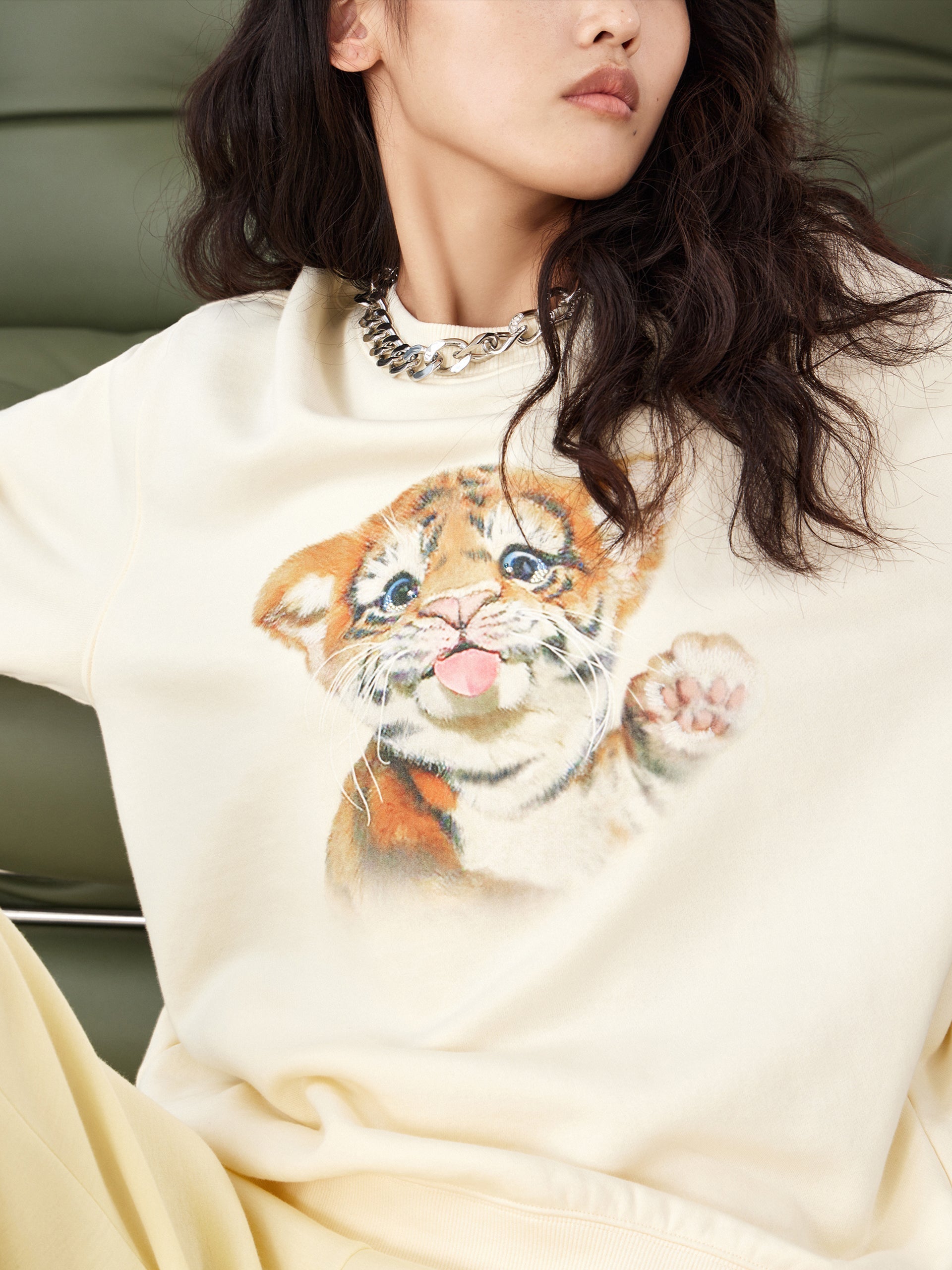 Tiger Print Cotton Sweatshirt