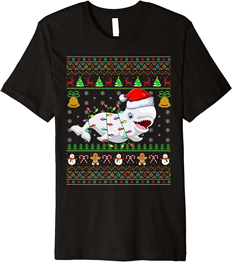 Beluga Whale Fish Lover Santa Beluga Whale Ugly Christmas Premium T-Shirt