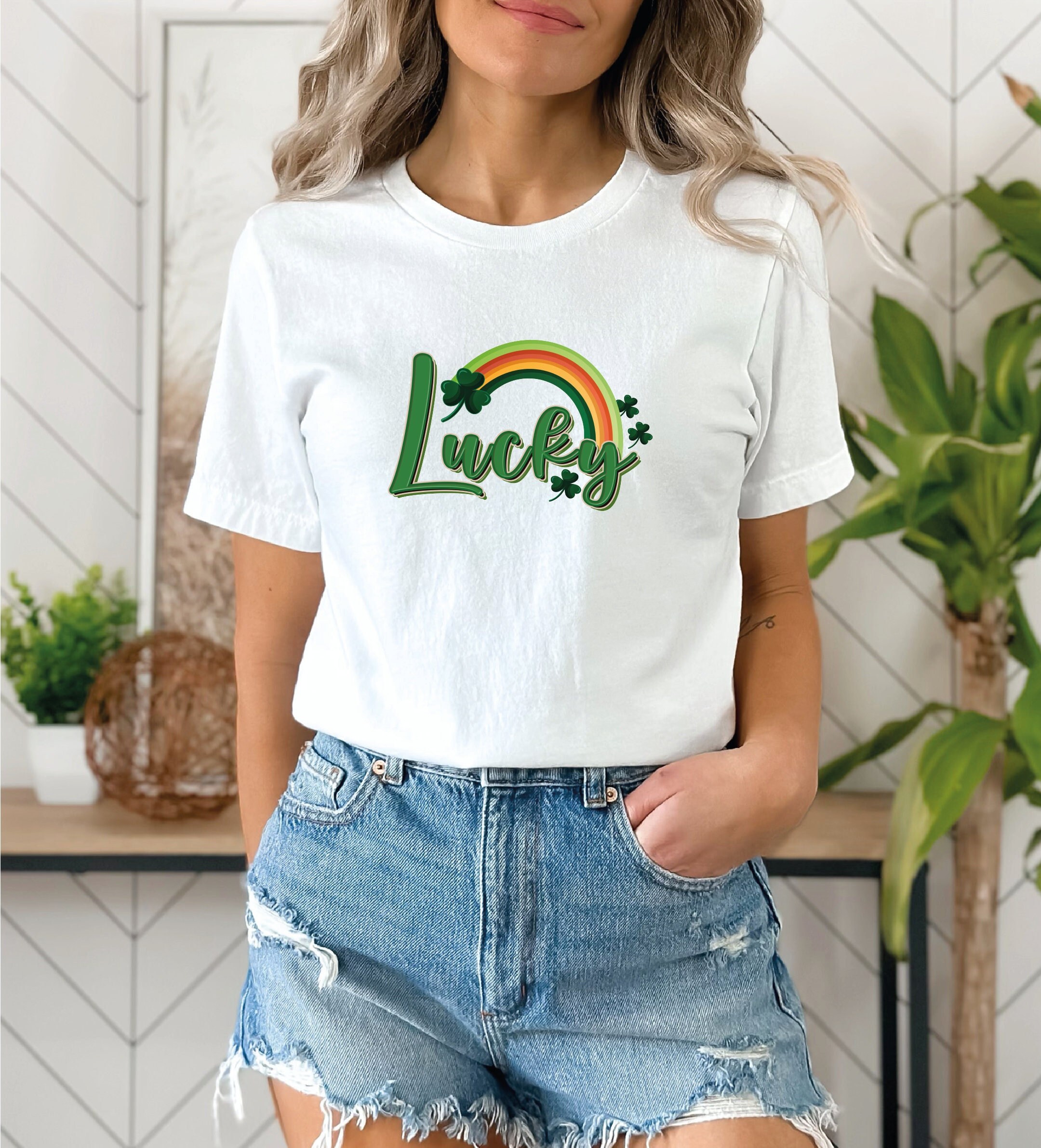Retro Lucky Rainbow Shirt, St Patricks Day Shirt, Four Leaf Clover Shirt, Irish Shirt, Women St Patricks Day Shirt, Gift For Her