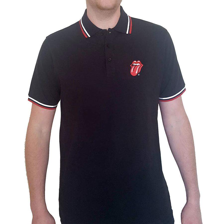 The Rolling Stones – Embroidered Classic Tongue Logo – Black Polo Shirt