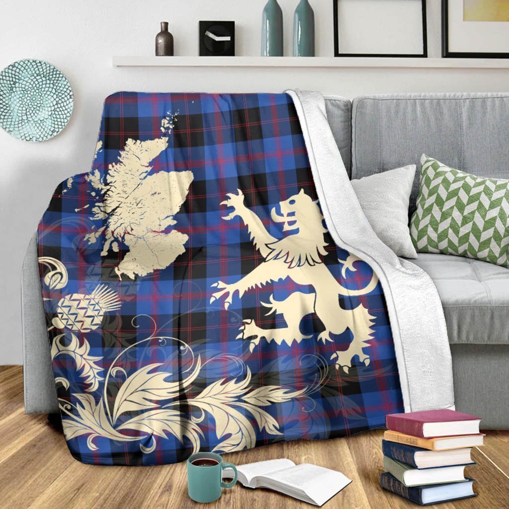 Tartan Blanket Angus Modern Tartan Scotland Lion Thistle Map Plaid Blanket