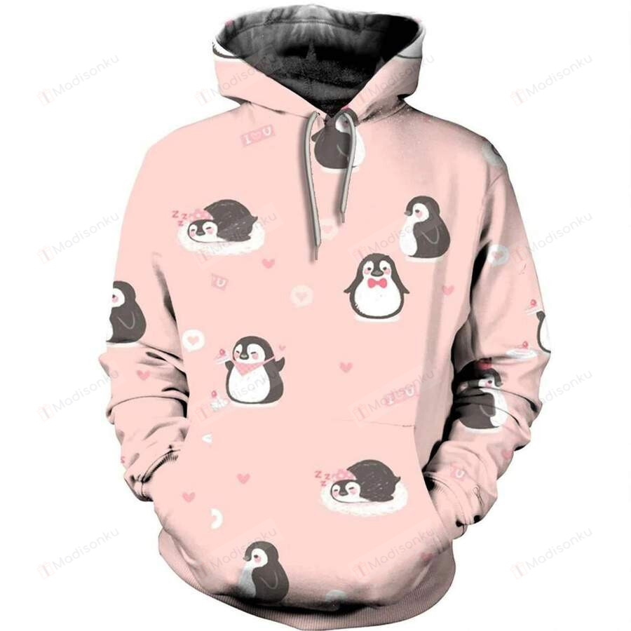 Pink Penguin 3D All Print Hoodie, Zip- Up Hoodie