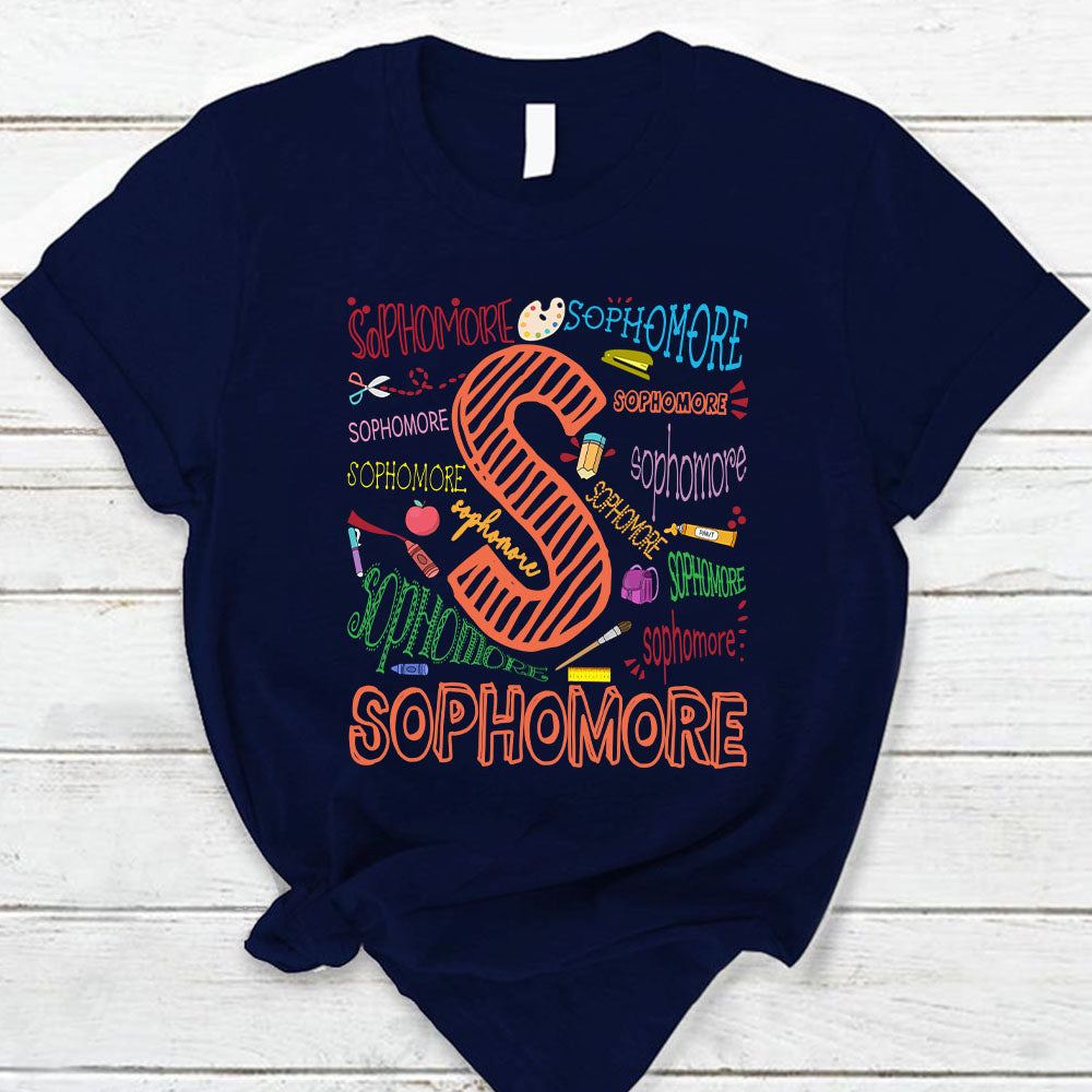 Sophomore Colorful Sketch T-Shirt For Teacher Ph99 Nh00