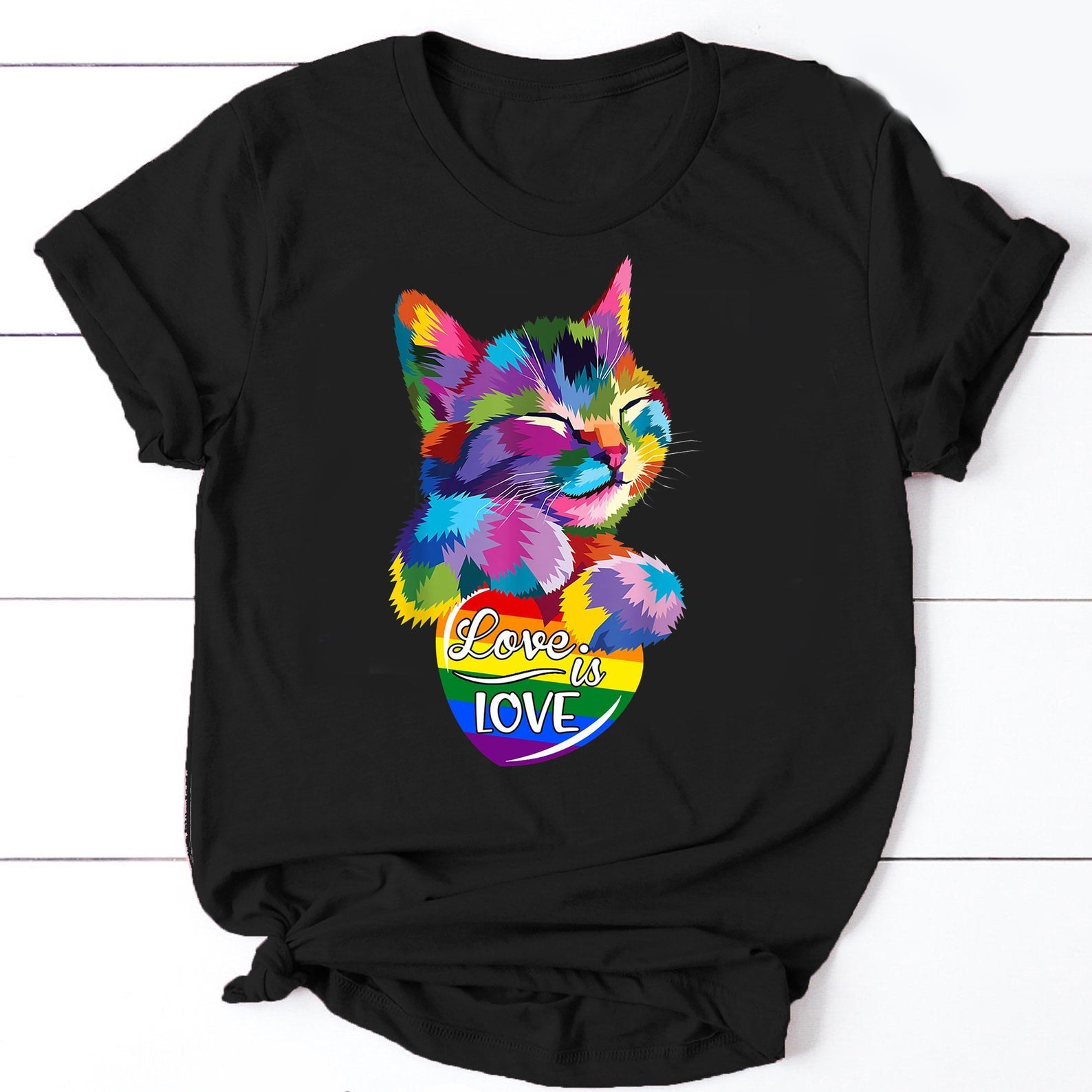 Love Is Love Colorful Cat LGBT Pride Come Out Kitten Tshirt