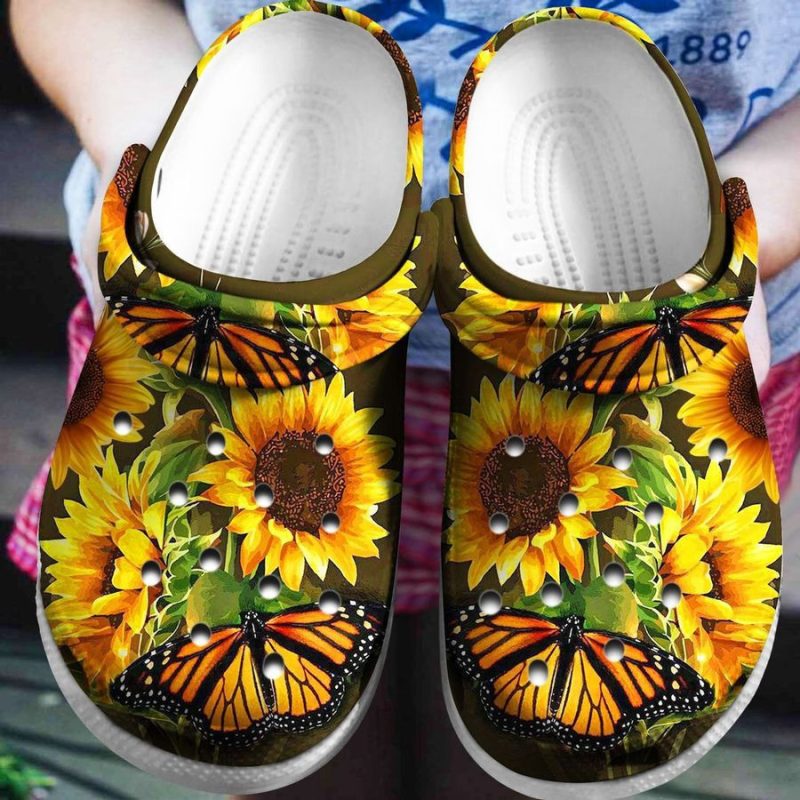 Sunflower Cute Custom Shoes Gifts For Mothers Day Grandma – Sunflower Butterfly Beach Shoes Gift Daughter