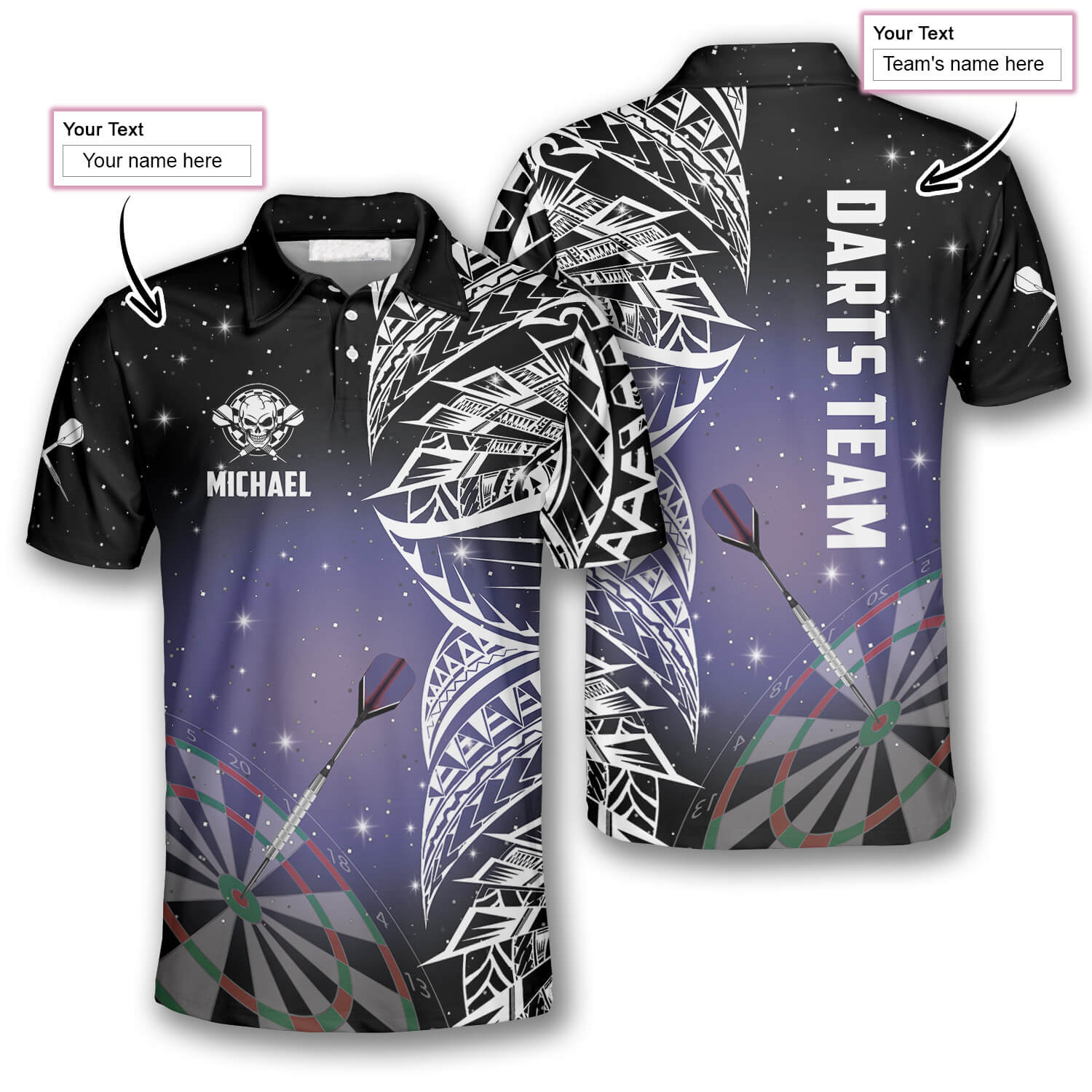 Night Sky Custom Darts Shirts For Men, 3D All Over Print Dart Polo Shirt