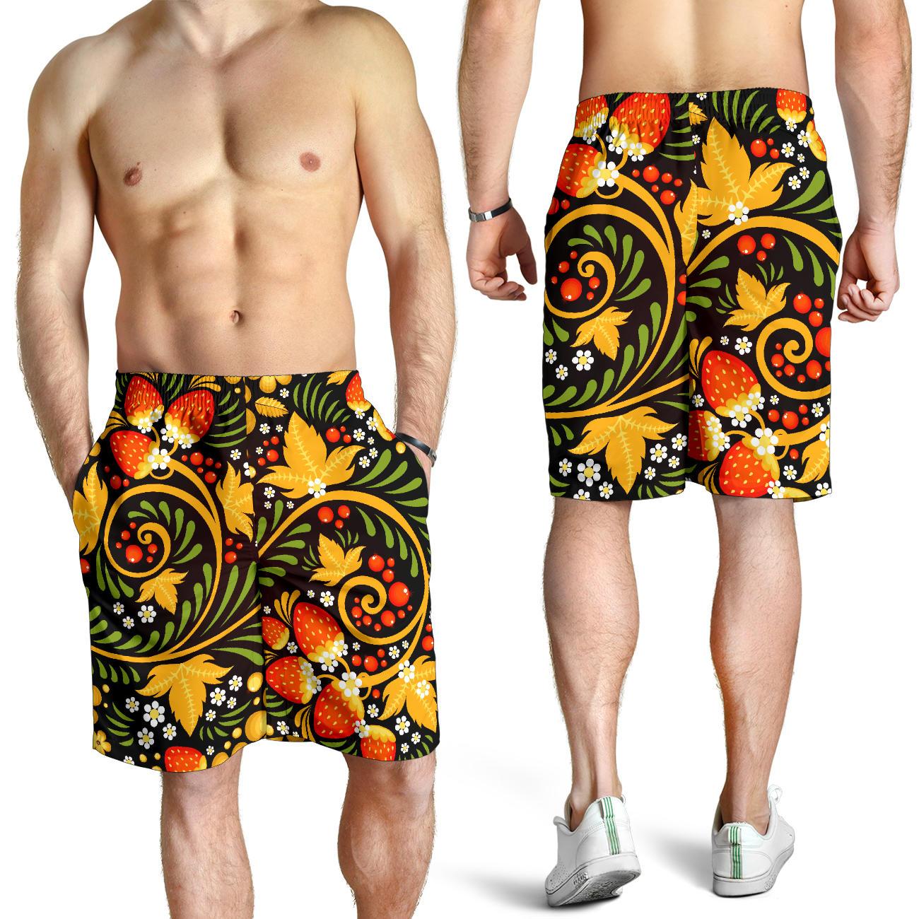 (Custom) Russian Khokhloma Royalty Men’s Shorts – Khokhloma Strawberries Pattern BN21