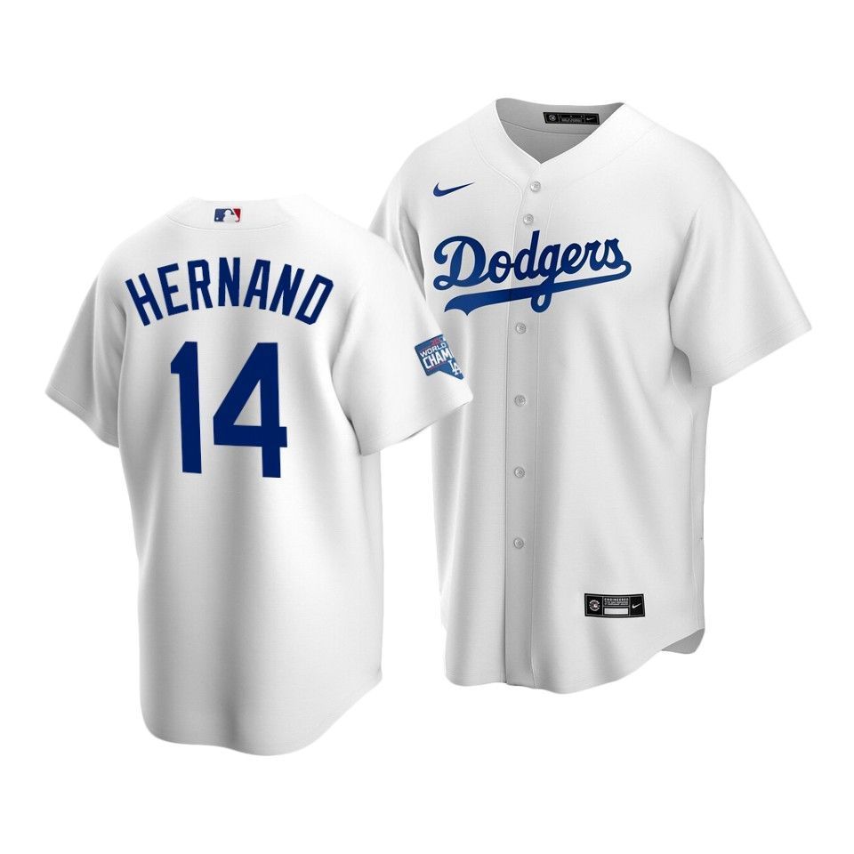 Youth Los Angeles Dodgers Enrique Hernandez #14 2020 World Series Champions Home Replica Jersey White