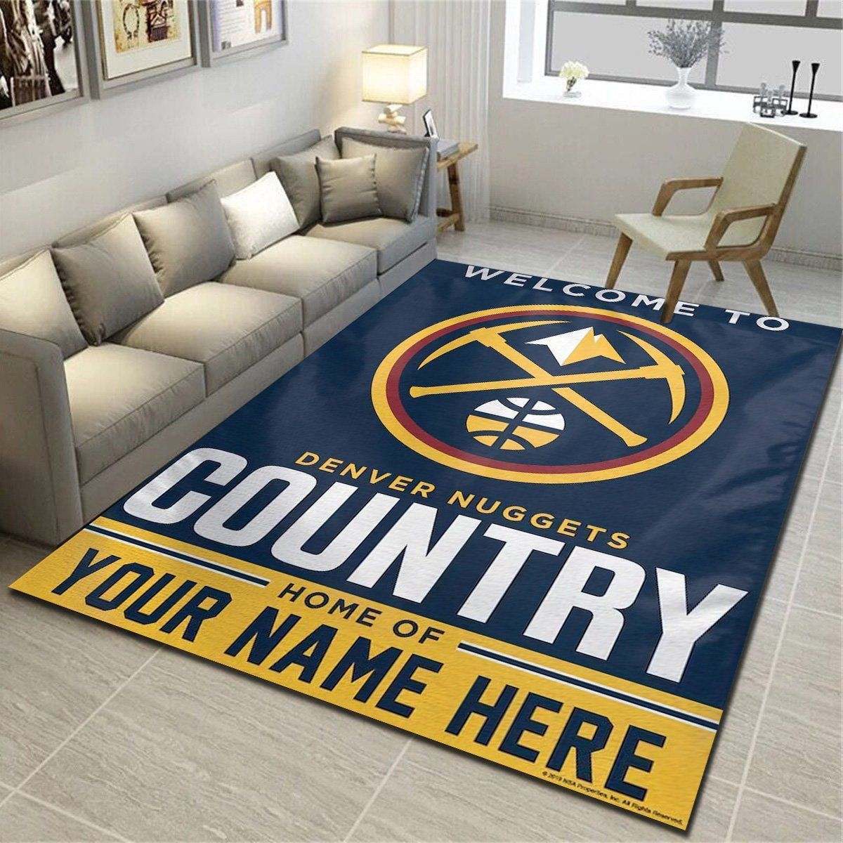 Denver Nuggets Personalized Area Rugs, Team Living Room Carpet, Customized Floor Mat