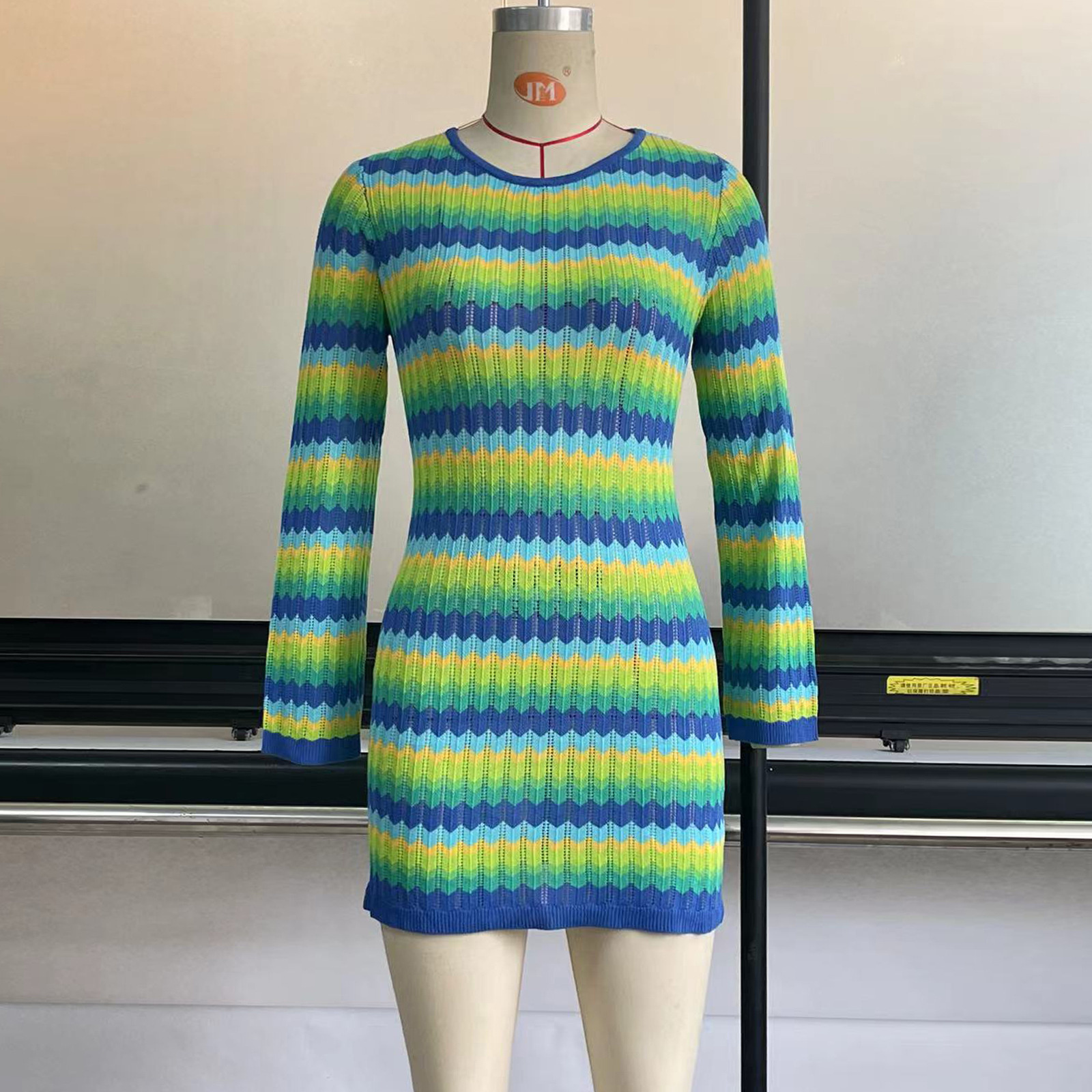 Women Sexy Midi Striped Knitted Sweater Dress Korean Lady’s Long Sleeve Slim Casual Chic Beach Dresses Fashion Y2K Clothes 2022 alx