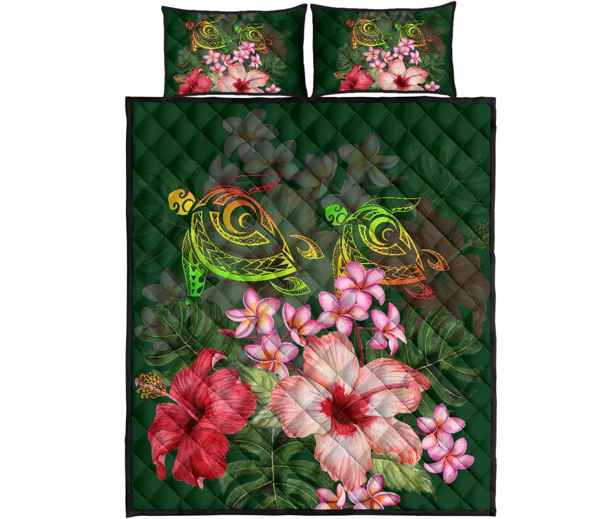 Hawaii Turtle Tropical Flower Quilt Bed Set – Deni Style – AH – J2