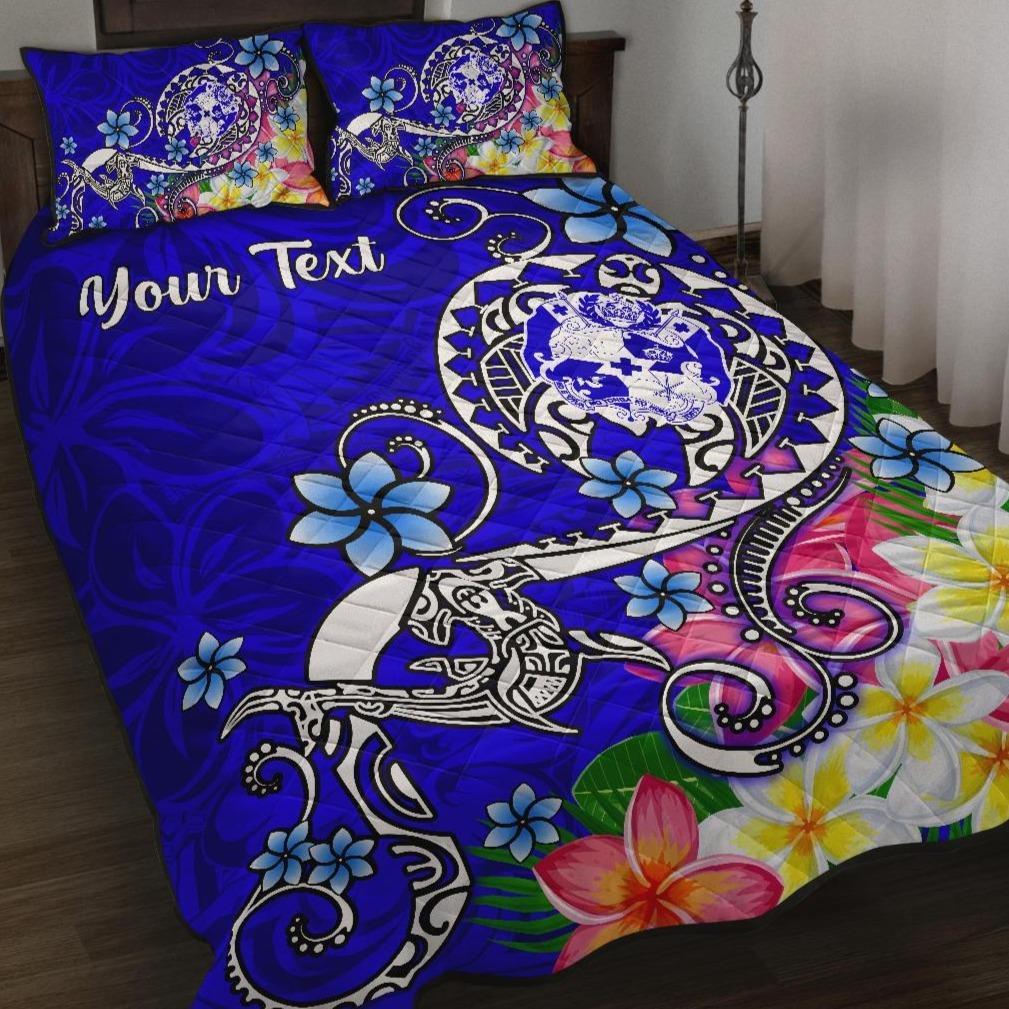 Tonga Custom Personalised Quilt Bed Set – Turtle Plumeria (Blue) – BN18