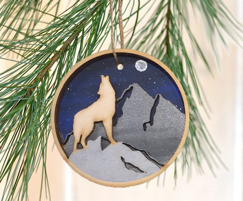 Wolf Layered Wooden Ornament, Christmas Decoration Gift For Wolf Lovers